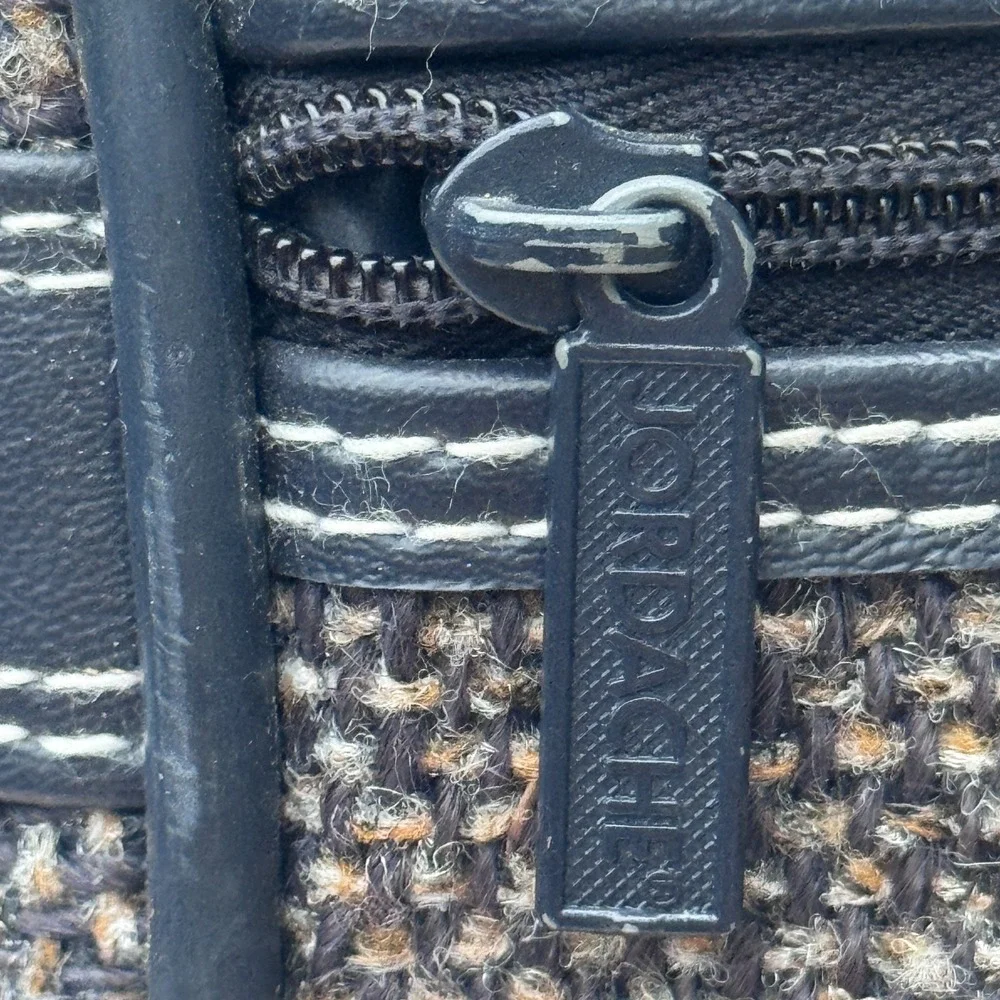 Vintage JORDACHE Brown Navy Tweed Travel Messenger Carry On Shoulder Bag Luggage